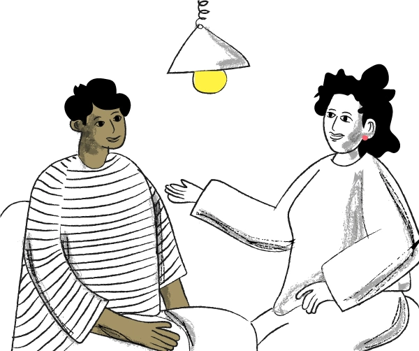 Illustration représentant 2 personnes qui conversent